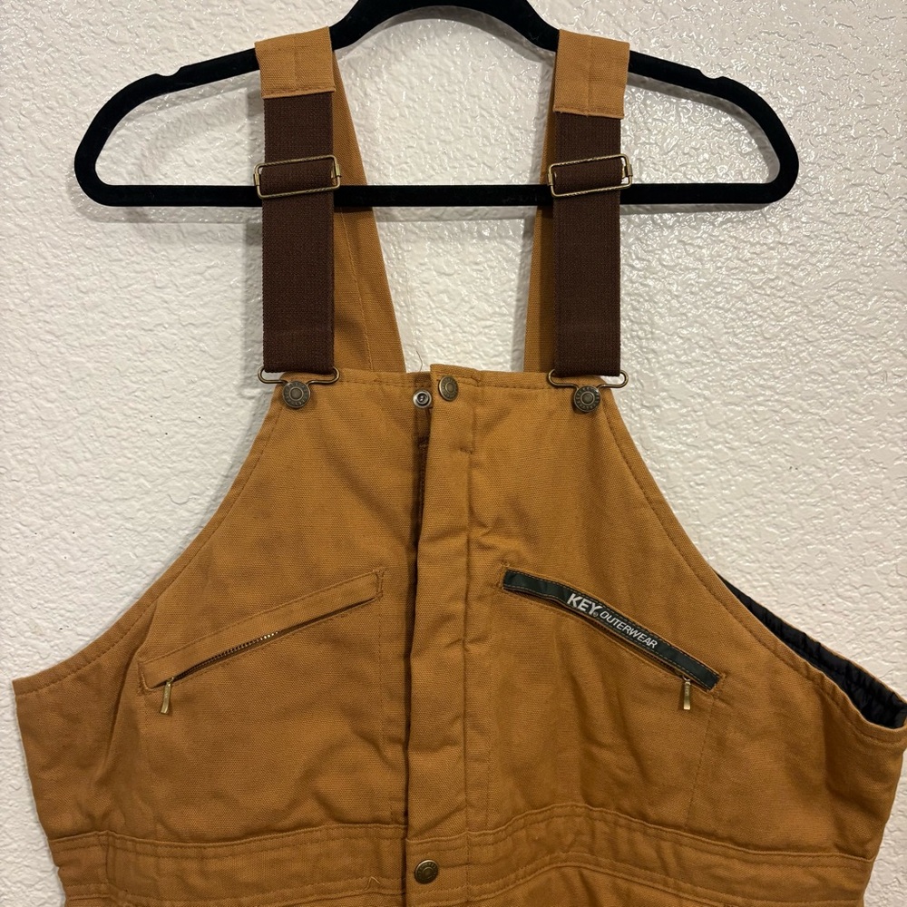 Key Insulated Bib Overalls Men's XL Short Brown Duck Canvas Workwear - Picture 3 of 6